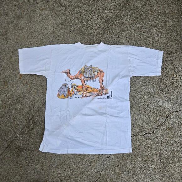 Vtg 90s JORDAN Camel Herders Graphic Distressed Middle East Tee Shirt Lg Fit - Picture 1 of 5